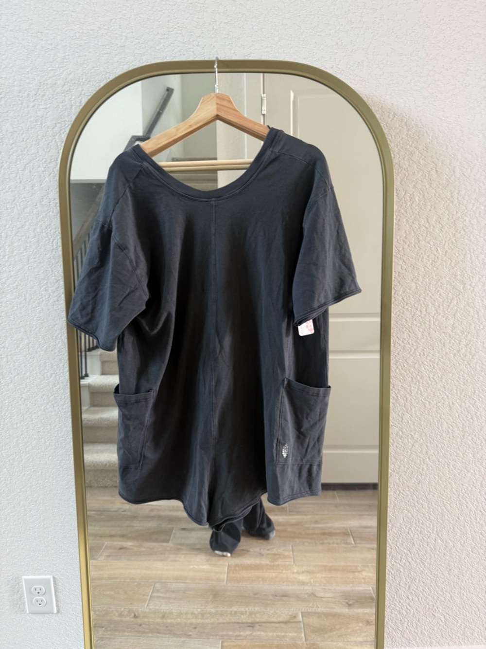 FP Movement by Free People Black Short-Sleeve Romper with Pockets